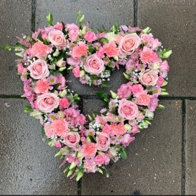 Open, heart, pink, Funeral, sympathy, wreath, tribute, flowers, florist, gravesend, Northfleet, Kent, London, Essex 