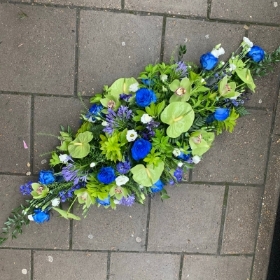 Blue, green, coffin, spray, Funeral, sympathy, wreath, tribute, flowers, florist, gravesend, Northfleet, Kent, London