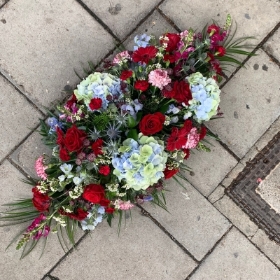 Aston Villa, West Ham, claret, blue, coffin, spray, Funeral, sympathy, wreath, tribute, flowers, florist, gravesend, Northfleet, Kent, London