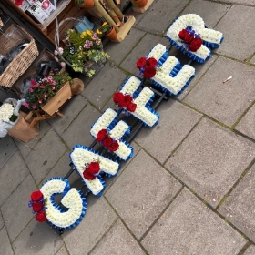 Gaffer, letters, words, Funeral, sympathy, wreath, tribute, flowers, florist, gravesend, Northfleet, Kent, London, Essex 