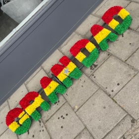 Ghana, Ghanaian, flag, letters, word, Funeral, sympathy, wreath, tribute, flowers, florist, gravesend, Northfleet, Kent, London