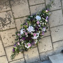Purple, mauve, lilac, hydrangea, coffin, spray, Funeral, sympathy, wreath, tribute, flowers, florist, gravesend, Northfleet, Kent, London