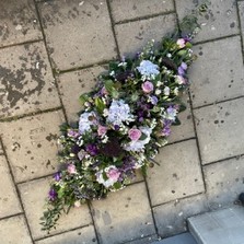 Purple, mauve, lilac, hydrangea, coffin, spray, Funeral, sympathy, wreath, tribute, flowers, florist, gravesend, Northfleet, Kent, London