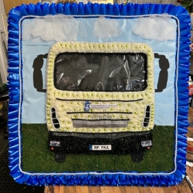 Lorry, truck, front, personalised, Funeral, sympathy, wreath, tribute, flowers, florist, gravesend, Northfleet, Kent, London, Essex 