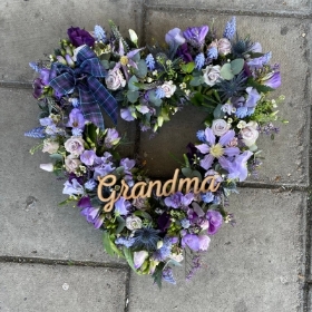 Lilac, mauve, purple, open, heart, Funeral, sympathy, wreath, tribute, flowers, florist, gravesend, Northfleet, Kent, London, Essex 