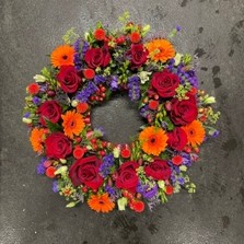 Red, purple, orange, Funeral, sympathy, wreath, tribute, flowers, florist, gravesend, Northfleet, Kent, London, Essex 