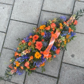 Orange, blue, coffin, Sikh, holy, spray, display, Funeral, sympathy, wreath, tribute, flowers, florist, gravesend, Northfleet, Kent, London