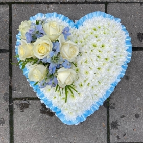 Pale, baby, blue, white, heart, Funeral, sympathy, wreath, tribute, flowers, florist, gravesend, Northfleet, Kent, London, Essex 