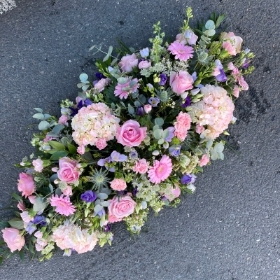 Pink, lilac, hydrangea, coffin, spray, Funeral, sympathy, wreath, tribute, flowers, florist, gravesend, Northfleet, Kent, London