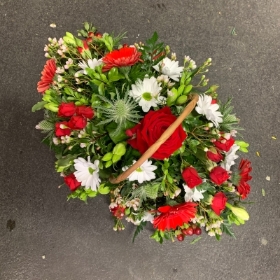Red, white, basket, Funeral, sympathy, wreath, tribute, flowers, florist, gravesend, Northfleet, Kent, London, Essex 