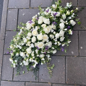 Rose, clematis, white, lilac, coffin, spray, Funeral, sympathy, wreath, tribute, flowers, florist, gravesend, Northfleet, Kent, London