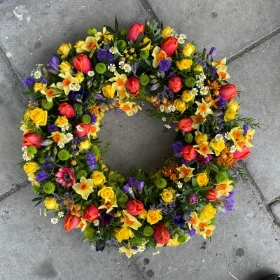 Spring, bright, vibrant, Funeral, sympathy, wreath, tribute, flowers, florist, gravesend, Northfleet, Kent, London, Essex 