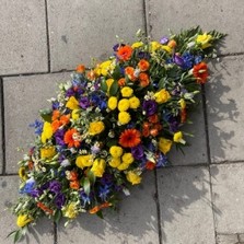 Vibrant, coffin, spray, display, Funeral, sympathy, wreath, tribute, flowers, florist, gravesend, Northfleet, Kent, London